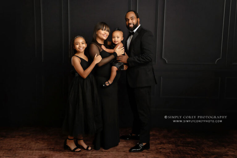 Atlanta family photographer, studio portrait session on black backdrop