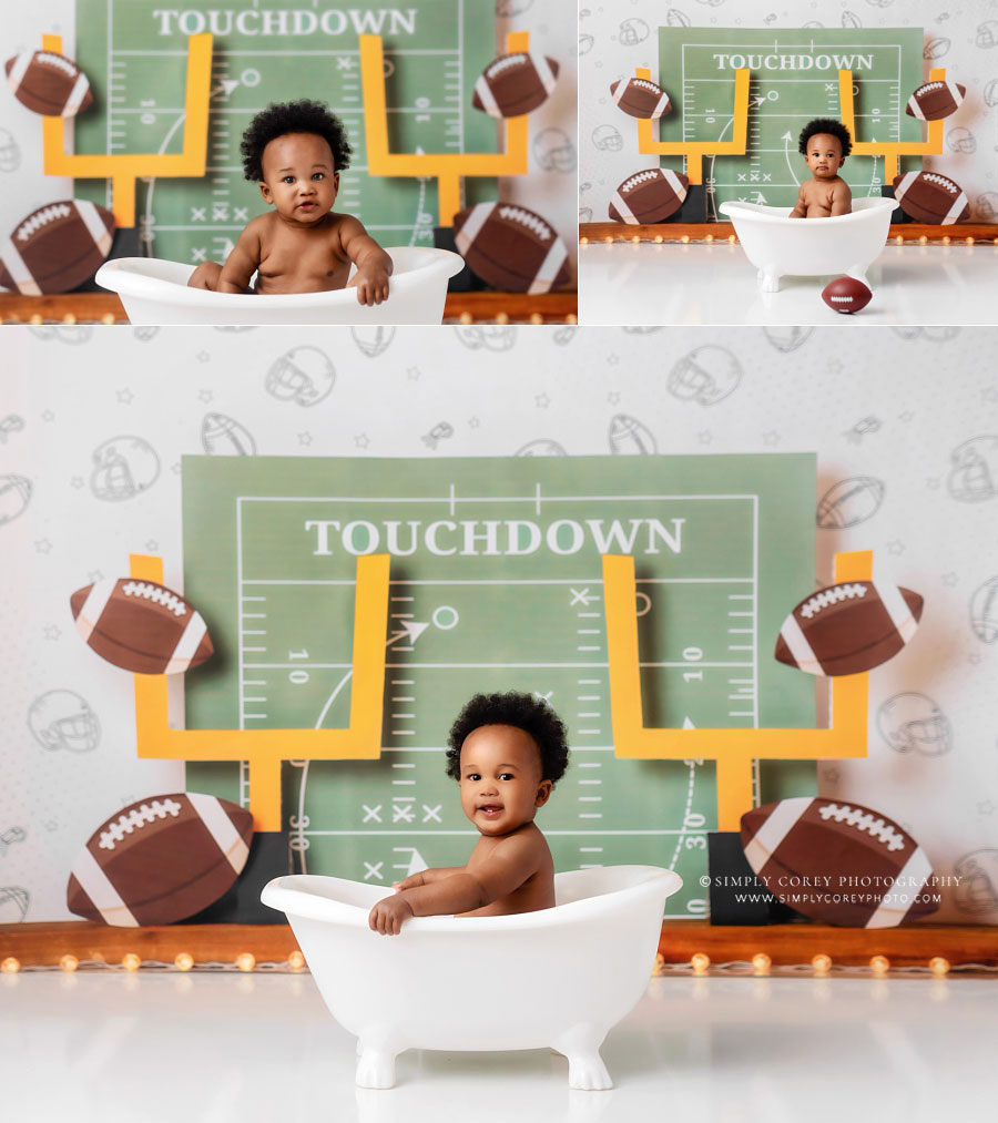 baby photographer near Winston, GA; first touchdown football birthday session