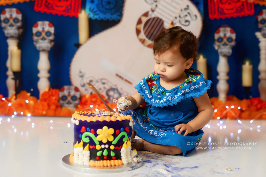 cake smash photographer near Carrollton, GA; sugar skull studio set