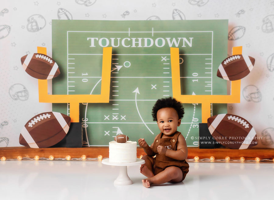 Fairburn baby photographer, football cake smash first touchdown