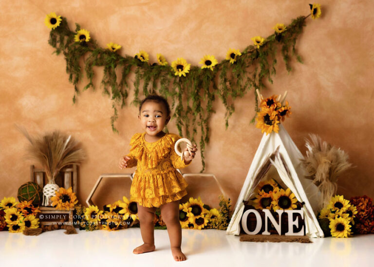 Villa Rica baby photographer, boho sunflower studio set