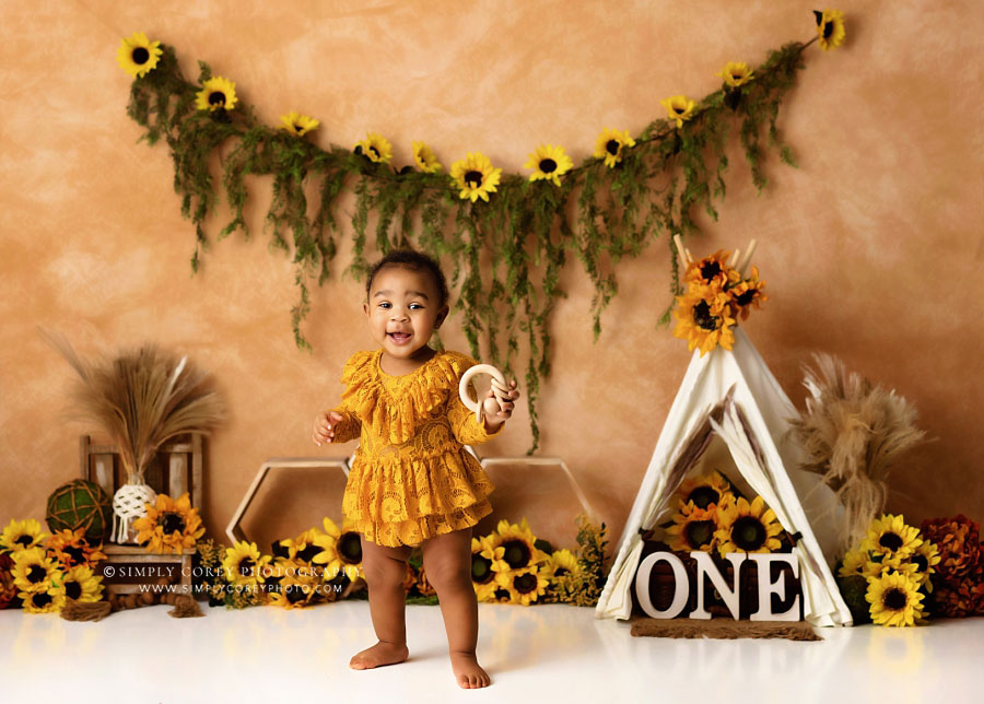 Villa Rica baby photographer, boho sunflower studio set