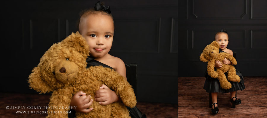 Villa Rica baby photographer, classic studio portraits with teddy bear