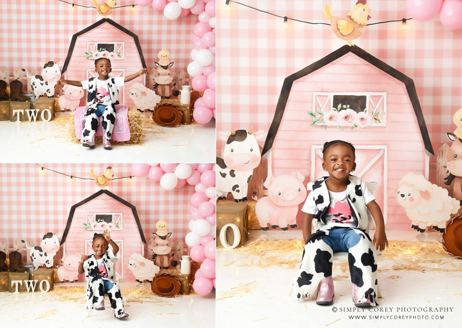 Douglasville children's photographer, pink farm set for baby girl turning two