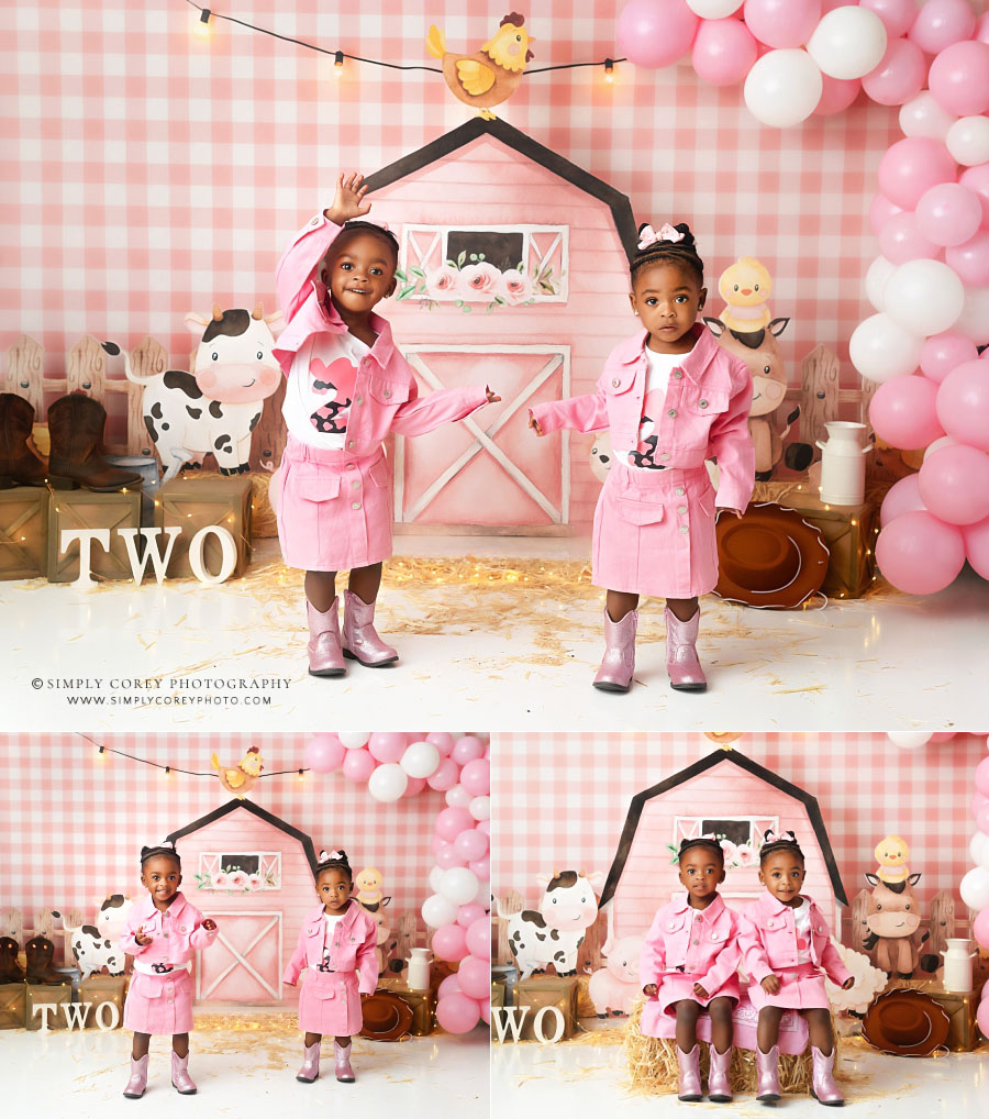 Mableton baby photographer, pink farm studio session with twins