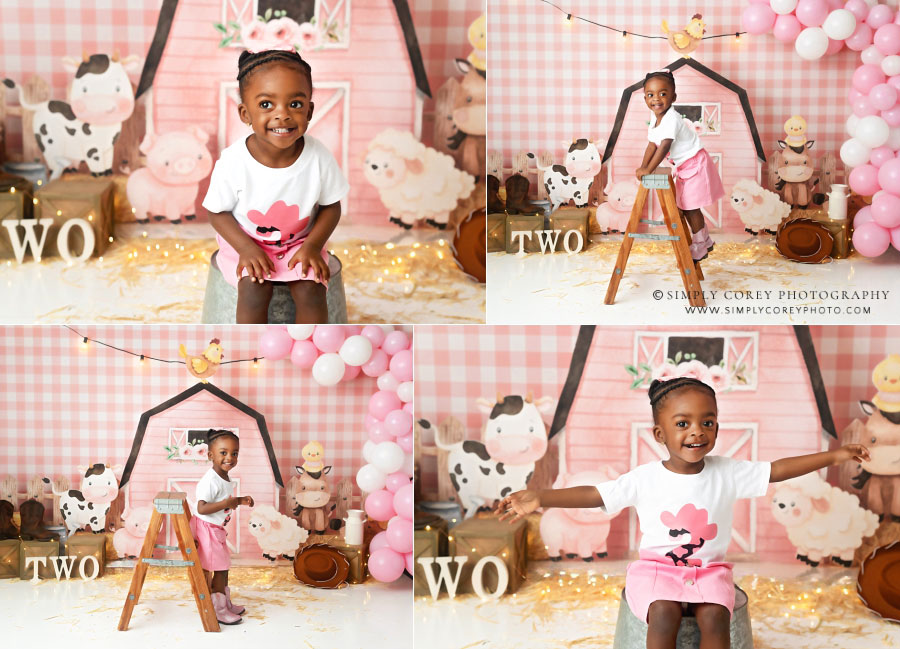 Villa Rica baby photographer, pink farm studio theme for twins 2nd birthday