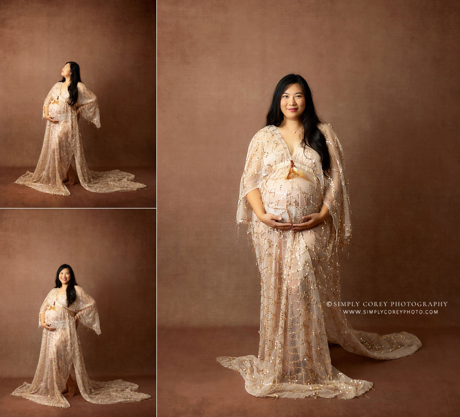 Winston maternity photographer in Georgia, studio portraits with boho lace gown