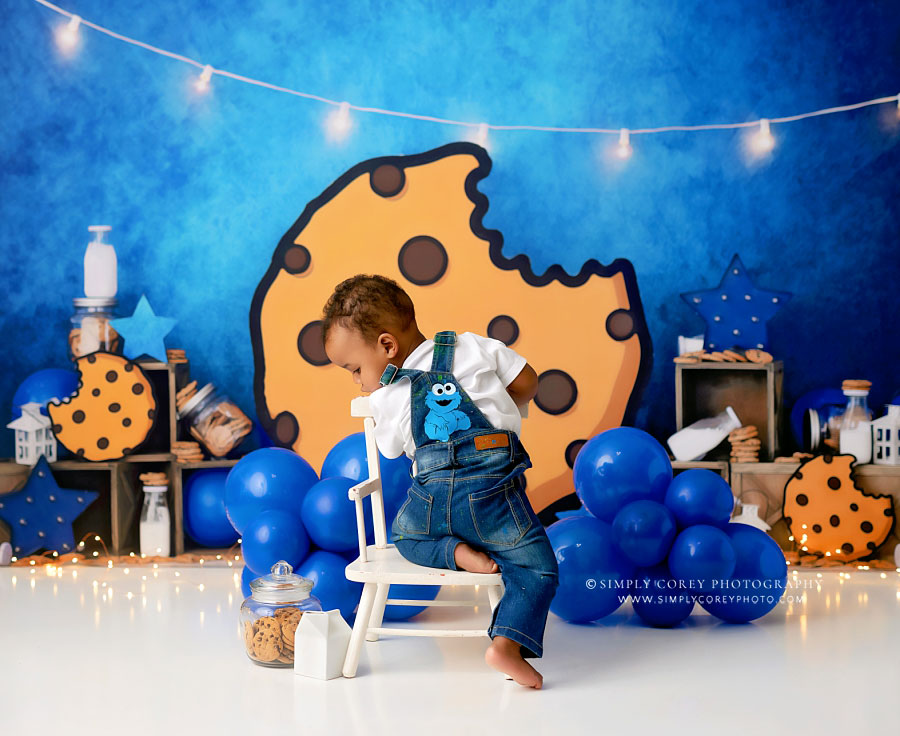 baby photographer near Douglasville, cookie monster one year studio session