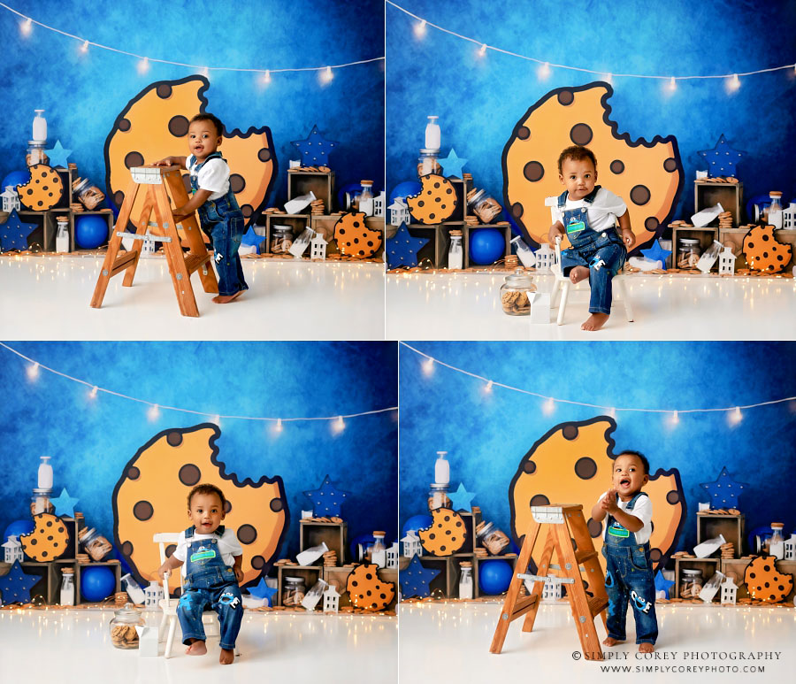 Douglasville baby photographer, blue cookie themed studio set