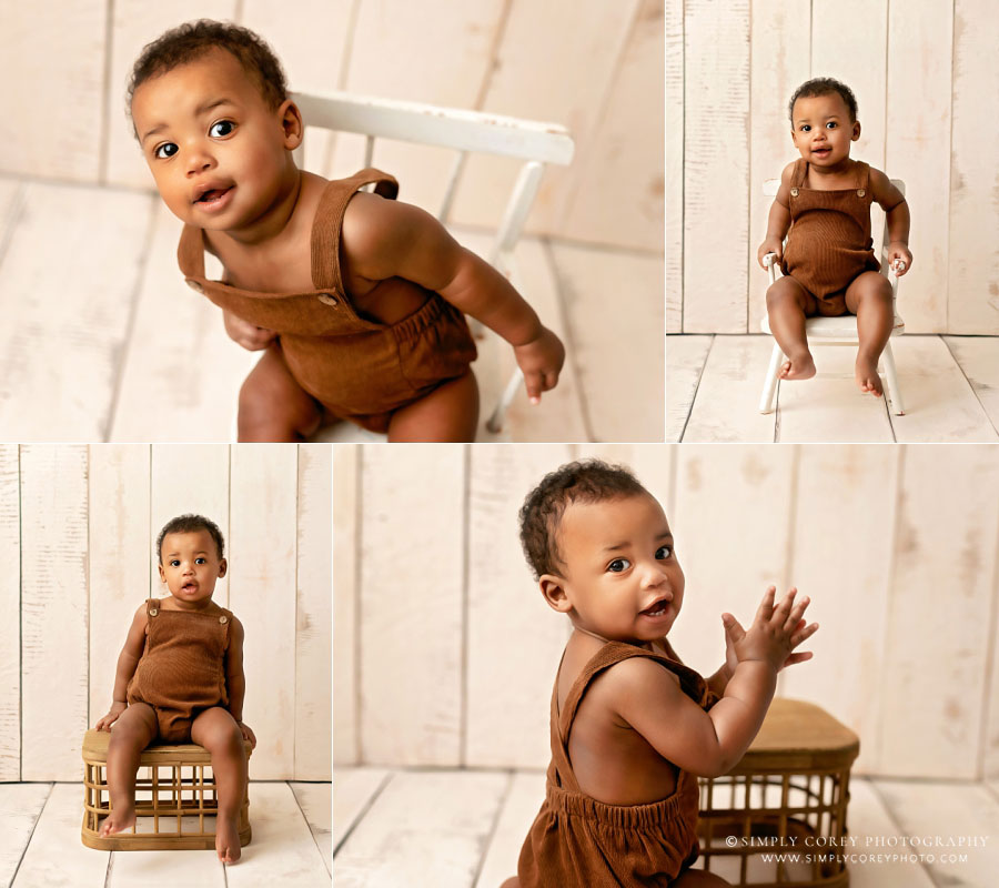 Villa Rica baby photographer, simple studio portraits on wood backdrop