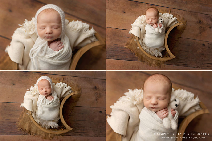 Newnan newborn photographer, baby boy in neutral colors studio set
